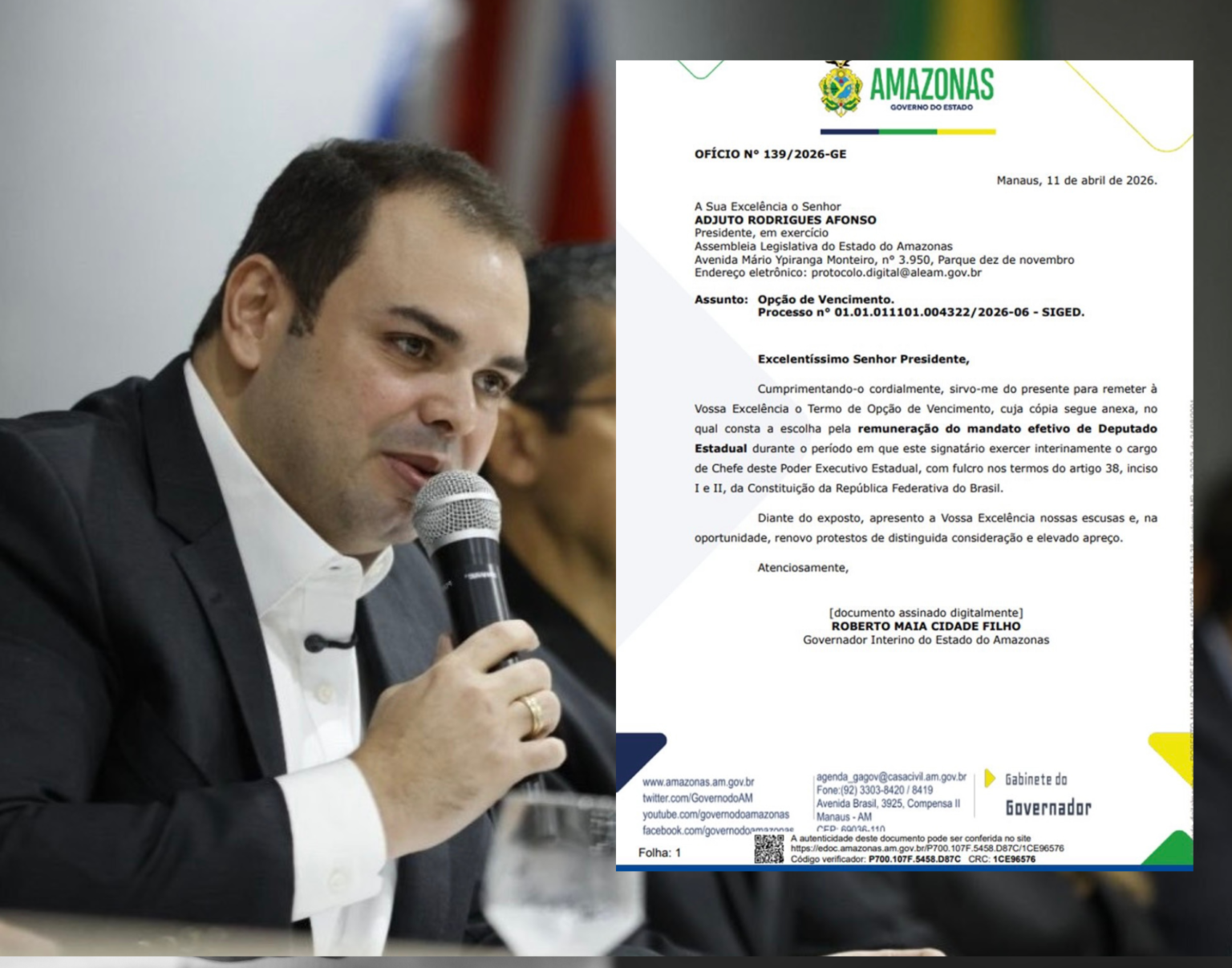 Governador interino do Amazonas abre mão de salário e opta por remuneração de deputado
